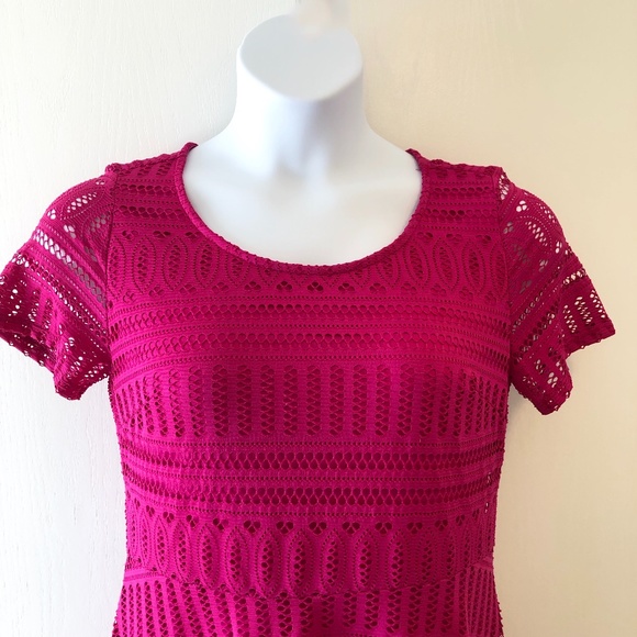 NWOT Lovely Fuchsia Pink Embroidered Below Knee Dress Size: M - Picture 1 of 13